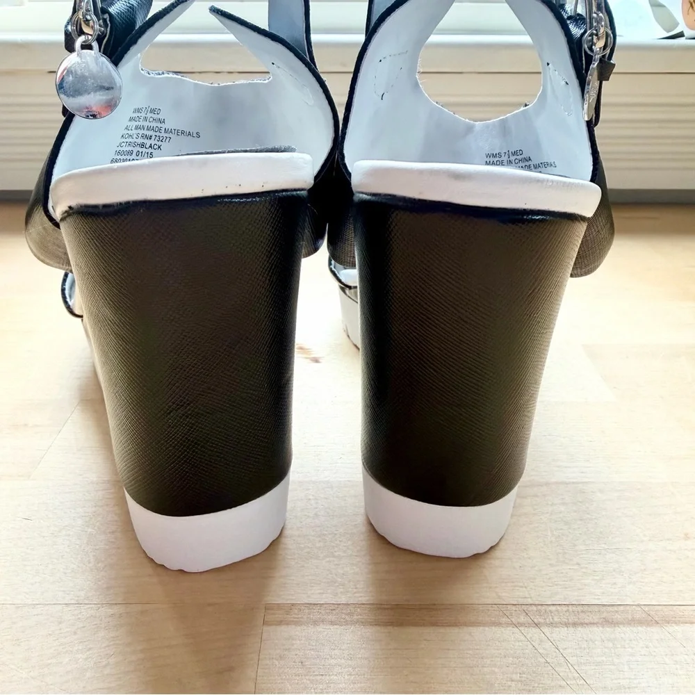 Juicy Couture Trish Black White Platform Wedge Sandals Women Size 7.5 Y2K Note
